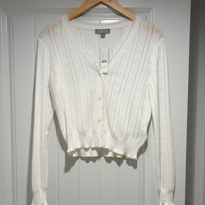 J. Crew Ivory Pointelle Cropped Cardigan